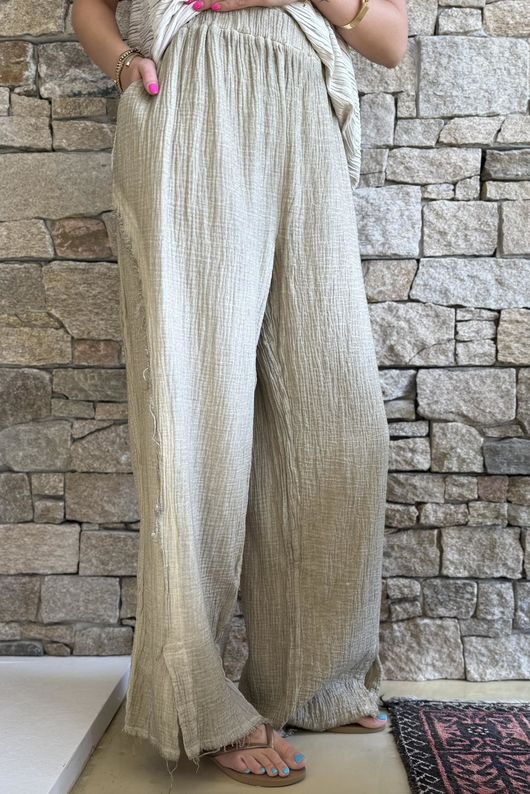 Rustic Nature Bubble Cotton Split Kick Pant Washed Oat
